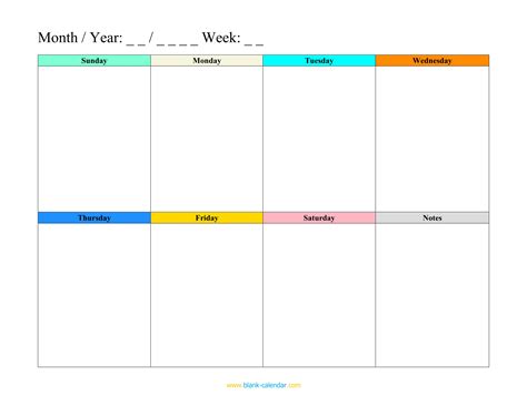 Free Weekly Calendar Templates Word Excel Pdf Off