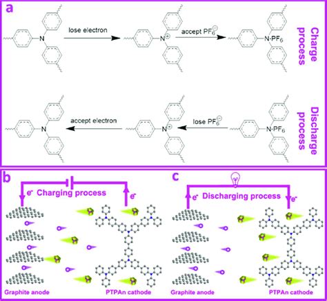 The charge (capacity) of each cycle is measured and. (a) Electron exchange of the PTPAn molecule during charge ...