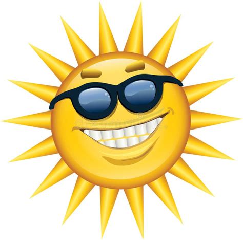 Emoticon Sonriente Del Sol Que Sostiene Vidrios Ilustración Del Vector