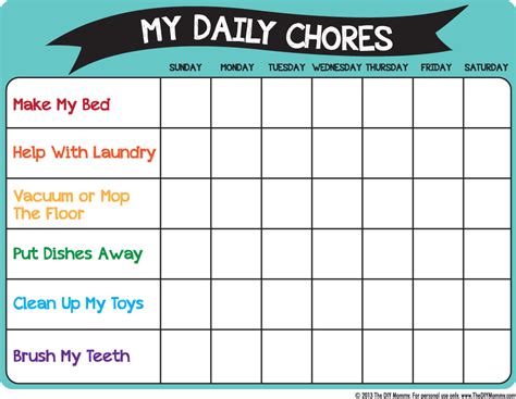 Printable Chore Chart For 6 Year Old Boy Image To U