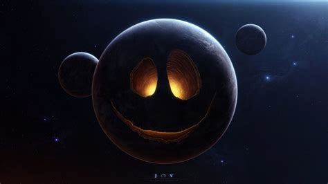 Planet Face Stars Humor Funny Smiley Space Halloween