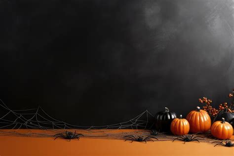 Premium Ai Image Halloween Pumpkins And Spider Webs On A Black And