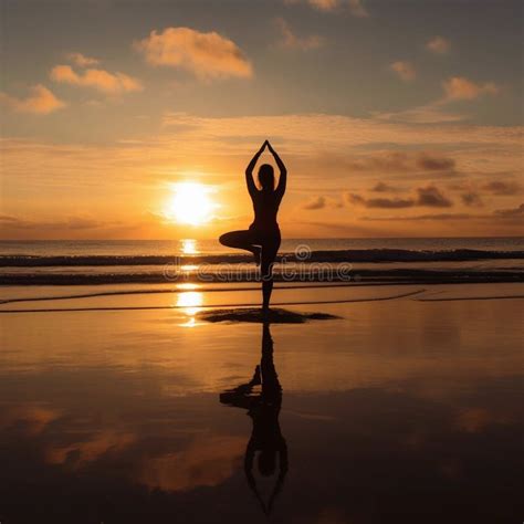 Sunrise Yoga Practice On A Peaceful Beach Generative Ai Stock