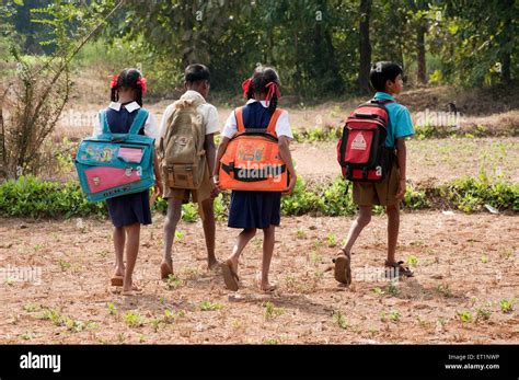 Students Going To School In A Village Maharashtra India Stock Photo