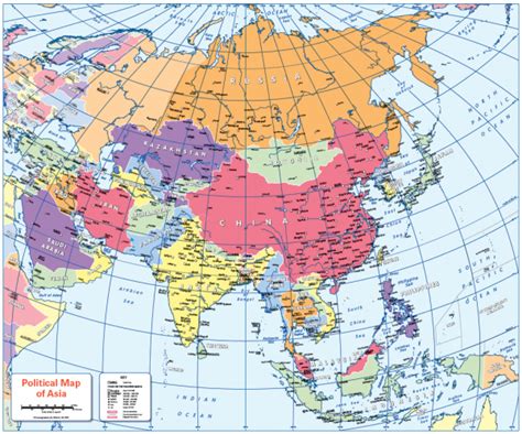 Colour Blind Friendly Political Map Of Asia Cosmographics Ltd