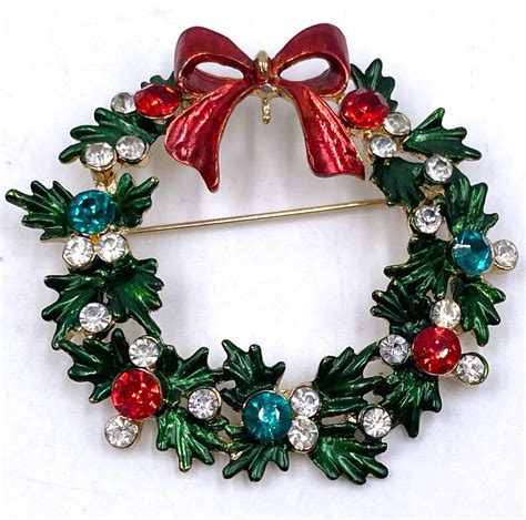 Signed Kirks Folly Christmas Wreath Brooch Gold Tone Etsy