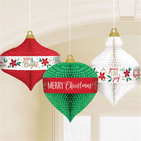 Traditional Christmas Honeycomb Hanging Decorations 6 Pkg3 Amscan