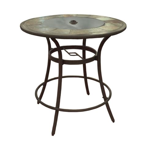 Shop Allen Roth Safford 40 In Round Stone Patio Bar Height Table At Round Patio
