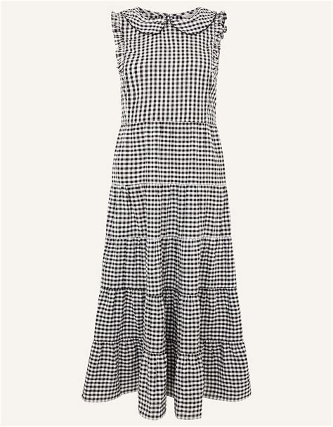 Collared Gingham Dress In Organic Cotton Black Casual And Day Dresses