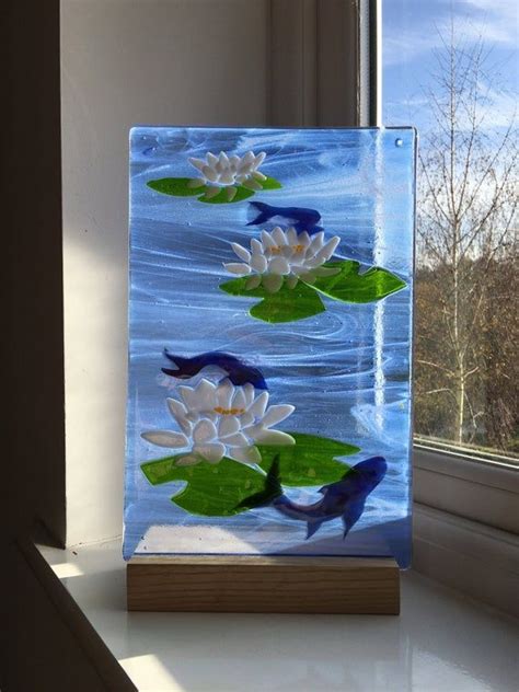 Fused Glass Koi Pond With Water Lilies Etsy Fused Glass Glass Fish