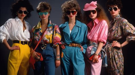 gruppe von frauen in 80er jahre outfits und sonnenbrillen bild der mode der 1980er jahre mode
