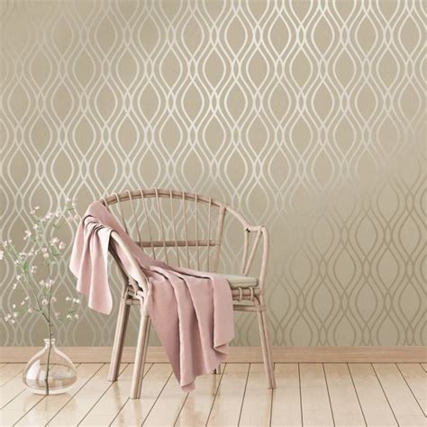 Camden Wave Wallpaper In Cream And Gold Living Room Ideas Uk Waves