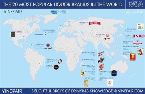 Map showing the world's top 20 valuable brands and their headquarters. The 100 Best Selling Liquor Brands In The World ...