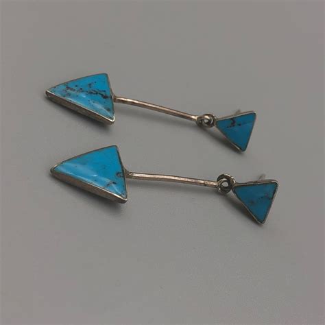 Vintage Turquoise Sterling Silver Inlay Arrow Drop Earrings