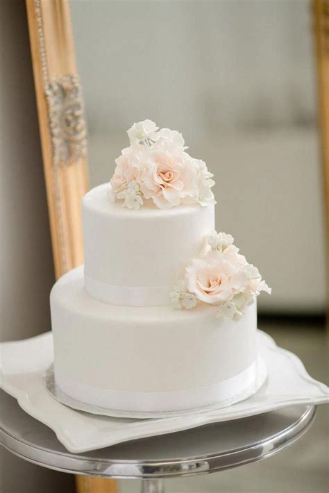 25 Amazing All White Wedding Cakes ♥ Soft Peach Flowers Take This Two