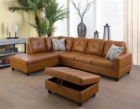 Ponliving Furniture Caramel 1035 Sectional Sofa With Storage Ottoman
