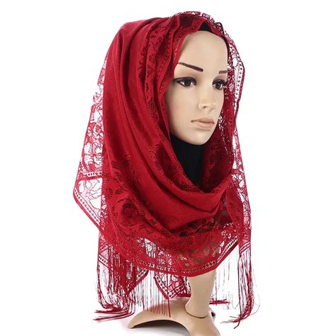 Lace Hijab Floral Women Shawl Wrap Muslim Head Scarves Hijabs Islam