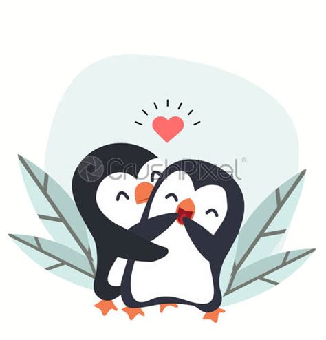 Cartoon Penguin Couple Hug With Heart Stock Vector Crushpixel