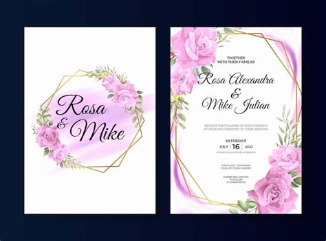 Premium Vector Elegant Pink Rose Floral Wedding Invitation Template