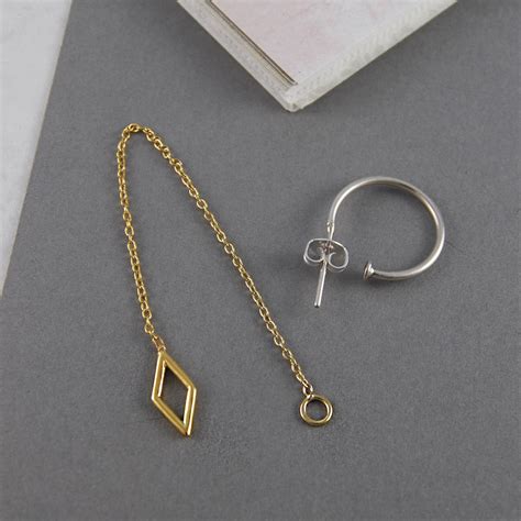 diamond geometric gold stud hoop chain earrings by otis jaxon | notonthehighstreet.com