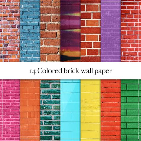 Colored Brick Wall Digital Paper Brick Background Red Brick Etsy