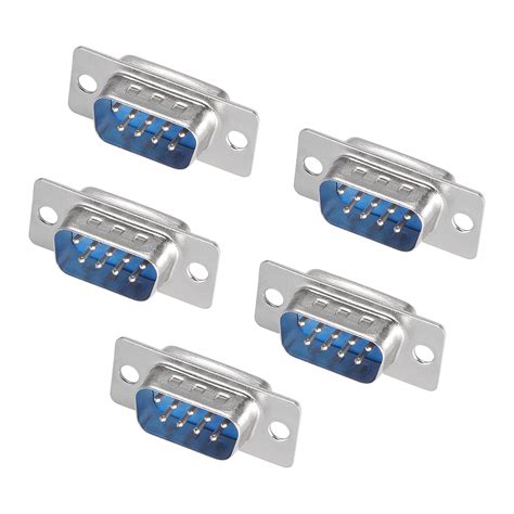 D Sub Connector Male Plug 9 Pin 2 Row Solder Type Blue 5pcs