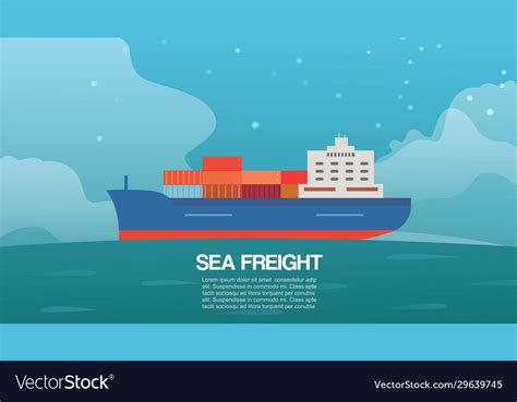 Sea Freight Cargo Container Sailing Ship Cartoon Vector Image
