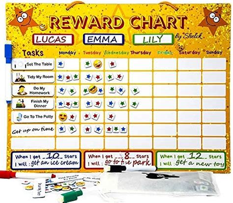 Shelck Magnetic Reward Chart For Kids Chore Chart With 3 Name Plates