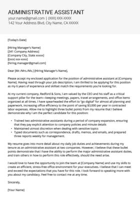 Find inspiration for your application letter, use one of our professional templates, and score the. Administrative Assistant Resume Example & Writing Tips ...