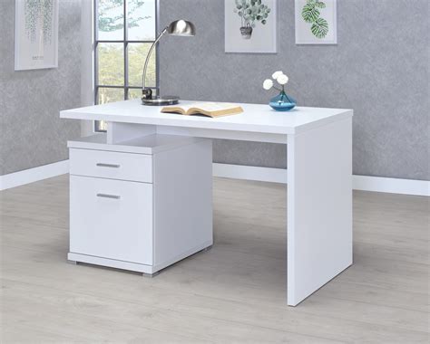 Irving 2 Drawer Office Desk With Cabinet White Coaster Fin