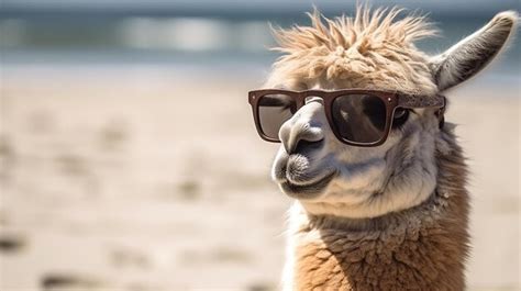 Premium Ai Image A Llama Wearing Sunglasses On A Beach