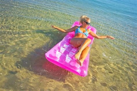 Pretty Blonde On Inflatable Raft Stock Image Image Of Enjoy Happiness