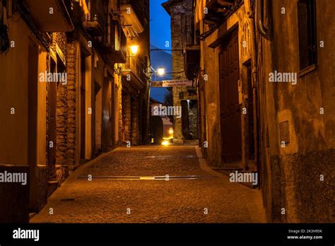 Streets Of The Medieval Town Of Bagà At Blue Hour And Night Berguedà