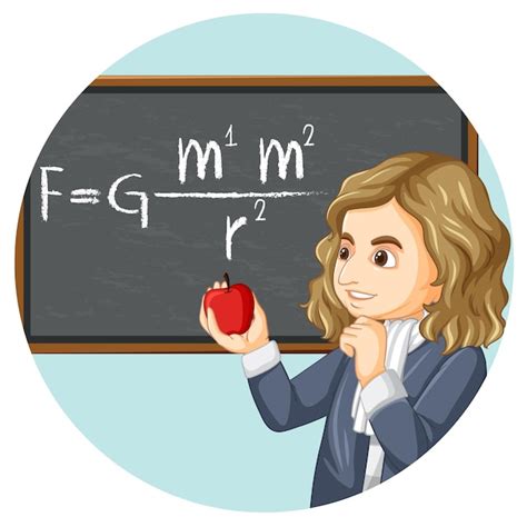 Free Vector Portrait Of Isaac Newton In Cartoon Style