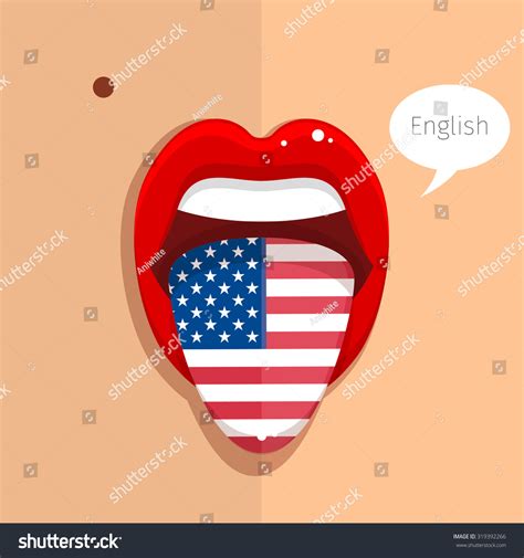 English Language Concept English Language Tongue Open Mouth With Flag
