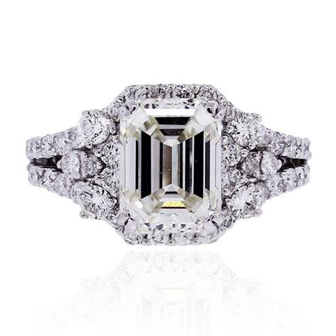 18k White Gold Gia 3ct Emerald Cut Diamond Engagement Ring Raymond