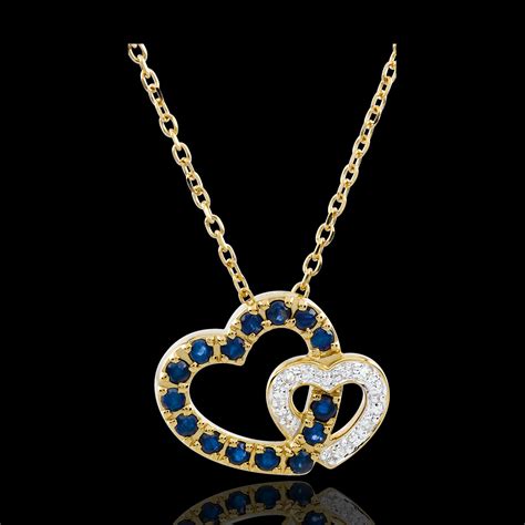 Sapphire Heart And Diamond Heart Necklace Edenly Jewellery