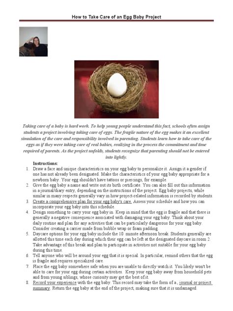 How To Take Care Of An Egg Baby Project Pdf Parenting Relationships