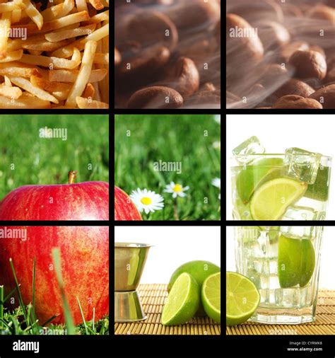 Food And Drink Collage Or Collection Showing Healthy Lifestyle Stock
