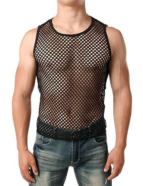 Men Mesh Tank Top See Through Fishnet Vest Sleeveless Fitted Muscle T Shirts Tops Walmart Com