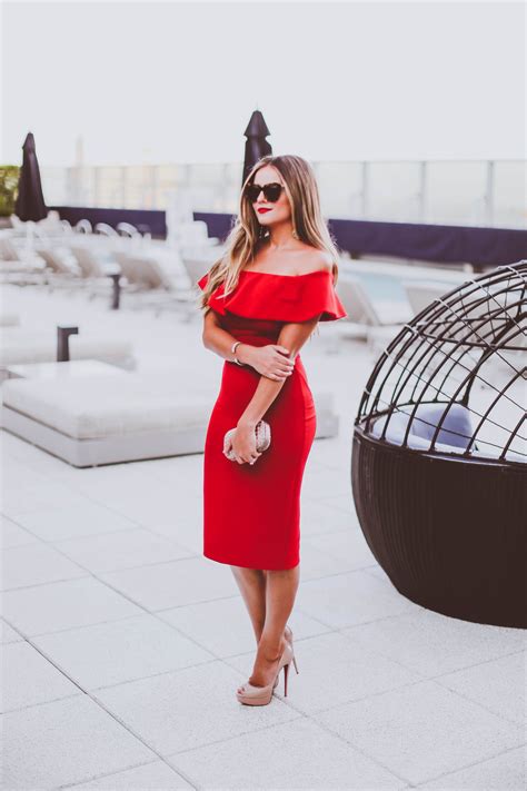 Buy Shoulder Off Red Dress In Stock