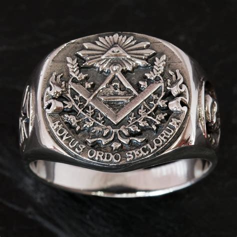 925 Silver Freemason Signet Ring Knights Templar Cross Mason Masonic