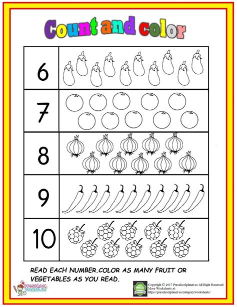 Number Count And Color 6 10 Worksheet Preschool Worksheets