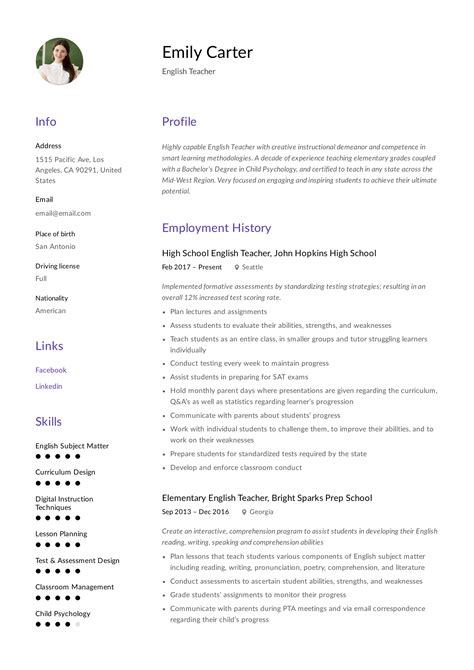 Sample Resume For English Teacher With Experience Terrysemaa