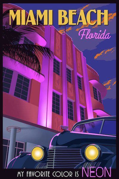 Miami Beach Florida Vintage Travel Poster By Steve Thomas Travel Ads