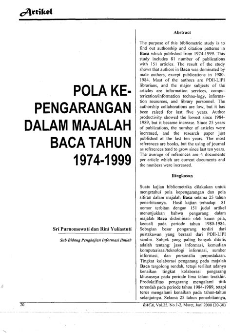 Pdf Pola Kepengarangan Dalam Majalah Baca Tahun 1974 1999