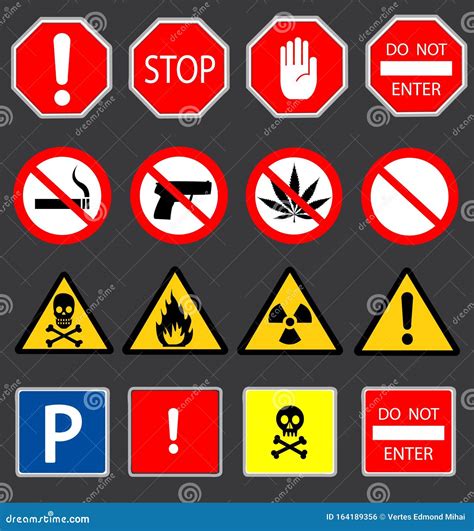 Road Signs And Triangular Warning Hazard Signs Stock Vector
