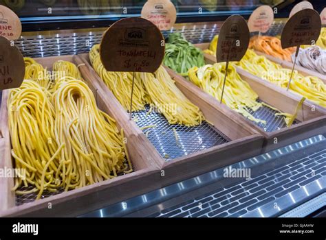 New York Ny Usa Fresh Pasta On Display In Italian Food Store In