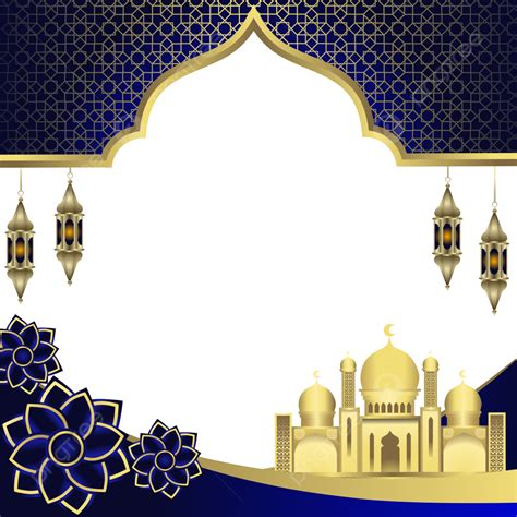 Islamic Border With Transparent Dark Blue And Gold Color Clipart
