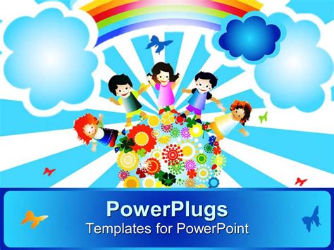 Powerpoint Template A Painting Of Four Happy School Kids